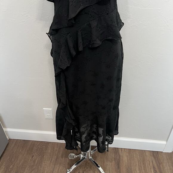 Lorena Rose M Medium Y2K Midi Dress Whimsigoth Ruffle Black Asymmetric Draped - Picture 5 of 16
